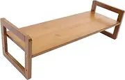 HOMSFOU Wooden Laptop Stand Riser Height Computer Desktop Shelf for Ergonomic Viewing Compact Monitor Storage for Home Office Use