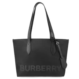 【BURBERRY 巴寶莉】80528651 經典燙印LOGO尼龍手提肩購物包托特包(黑色)