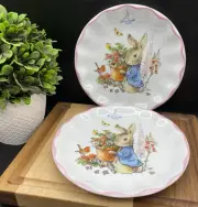 Peter Rabbit Pink Trim 8" Wavy Edge Salad Plates BEATRIX POTTER (SET OF 2) NEW