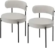 [Luxsuite] Dining Chairs Set of 2 Dining Room Chairs Mid-Century Round Upholstered Kitchen Chairs Boucle Sherpa Dining Chair with Backrest & Black Metal Legs Light Grey