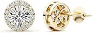 1/3 Carat Lab Grown Diamond and 2 Carat Moissanite Round Halo Stud Earrings for Women in 14k White or Yellow Gold (D-E, VS, cttw) Screw Back Earrings by GLAM AND GEMS