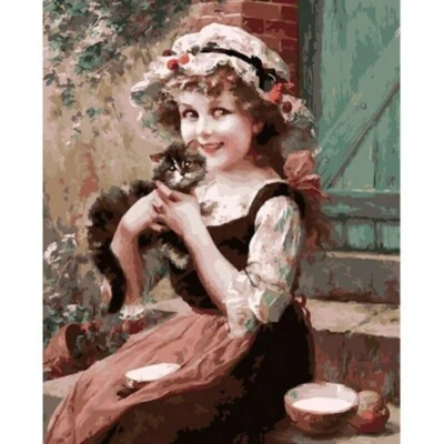 Paint By Numbers Adults kids Cat Girl Figure DIY Painting Kit 40x50CM Canvas