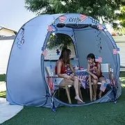 [Leedor] Outdoor Camping Tent Canopy - 10' x 10' Hexagon Pop Up Sun Shade with Ventilated Mesh Walls (Gray, Not Waterproof) - All-Season Shelter for Camping, Beach, and Events
