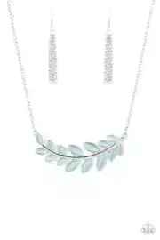 Paparazzi Necklace- Frosted Foliage- Blue Cat's Eye Stones- Leaf
