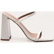 Cream Pu Square Toe Double Strap High Block Heel Mules, Cream