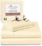 Pizuna Cotton Double Bed Sheet Set, 500 Thread Count 100% Combed Cotton Sateen Weave Double Sheet Set Include 1 Fitted Sheet, 1 Flat Sheet & 2 Pillow Cases (New Ivory Sheet Set - 4 PC)