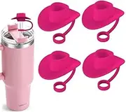 4 Pcs Straw Covers Caps for Stanley Cup - Silicone Cute Cowboy Hat Dust-Proof Reusable Straw Tips Lids, Anti-dust Drinking Straw Protector Cover, Drinking Straw Case (Rose)