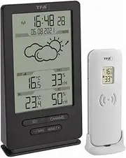 TFA Dostmann Modern Wireless Weather Station, 35.1162.10, Indoor and Outdoor Climate, with Transmitter, Weather Forecast, Includes Radio-Controlled Clock, Temperature/Humidity, Grey