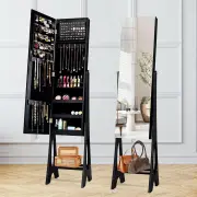 CostwayFreestanding Jewelry Cabinet with Full Length Frameless Mirror and Built in LED Lights-Black
