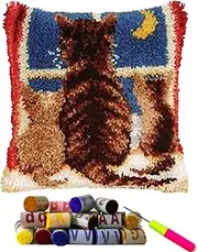 DIY Latch Hook Kits Yarn Kits Pillow Rug Pattern Arts and Crafts Crochet Needlework（Cat：16x16in/40x40CM）