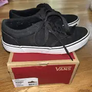 VANS Atwood Mens 7.5 Women 9 Black Canvas Skater Trainer Shoes Lace Up Plimsoll
