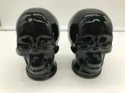 At Home Glass 6in Black Skull Tabletop Decor Set of 2 CC02B53011
