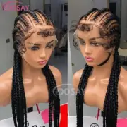 36" Full Lace Frontal Wigs Synthetic Jumbo Braided Wigs Black Women Box Braided
