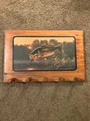 Largemouth Bass 5 Hooks Wooden Key Bag Coat Towel Rack Wall Mount Hanger Holder
