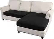 Smarcute Sofa Cover L Shape Couch Sofa Seat Cushion Covers, Couch Cushion Covers for Universal Sofa Slipcover Sofa Cover 3 Seat Cushion Covers (1 Chaise + 2 Sofa Cover, Black)