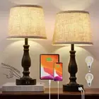 Table Lamps Set of 2, Bedside Nightstand Beige Shade and Black Base