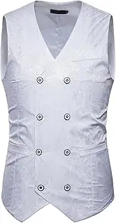 [SMBHIAON] Cardigan Waistcoats For Men - Ethnic Style Jacquard V-Neck Double Breasted Sleeveless Waistcoat For Wedding Party,Large Size Slim Fit Pocket Sleeveless Business Suit Vest