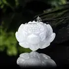 Real Grade A 100% Natural White Jade Jadeite Women Lucky Lotus Bead Pendant