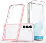 [Asuwish] Phone Case for Samsung Galaxy S23 5G with Screen Protector Cover Clear TPU Slim Thin Hybrid Shockproof Silicone Protective Cell Accessories S 23 23S GS23 G5 SM-S911U 6.1 inch Women Men Pink