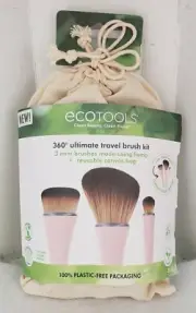 EcoTools 360 Ultimate Travel Brush Kit 3 Mini Hemp Brushes & Reusable Bag Vegan