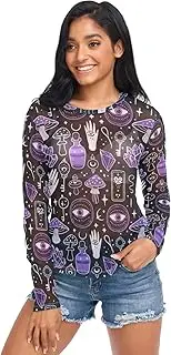 [RPLIFE] Purple Mushrooms Black Mesh Sleeve Top, Womens Fancy Shirts S-XXL