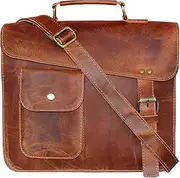 [jaald] 11" small Leather messenger bag shoulder bag cross body vintage messenger bag for women & men satchel man purse competible with Ipad and tablet