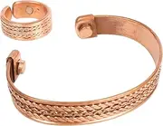 [Touchstone] Indian Hand Crafted Healing Copper Bracelet and Matching Finger Ring Chakra Jewelry Cuff for Women and Men.