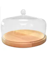 Barski Wood Small Cake Tray with Glass Dome