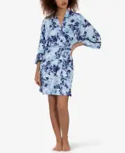 Linea Donatella Womens Theoni Floral-Print Wrap Robe Size:Small/Medium,Aqua