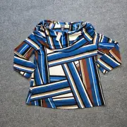 Chicos Travelers Top Shirt 2 Women Large Blue Striped Cowl Neck Stretchy Career