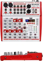 BOMGE 10-Input Mixer with Mic Preamps and Compressors, 24DSP, Bluetooth
