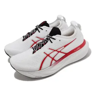 【asics 亞瑟士】慢跑鞋 GEL-Nimbus 25 Anniversary 男鞋 白 紅 30周年 緩震 亞瑟士(1011B750100)