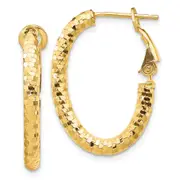 14K Yellow Gold 3mm Small Diamond-Cut Oval Omega Back Hoop Earrings