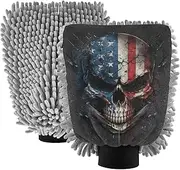 XYMZR Skull America Scary Absorbent Microfiber Car Wash Mitt, Funny Cute Anime Scratch Free for Cars Cleaning, Home Cleaning Mitts, 2 Pack, 10.24” L x 7.09” W