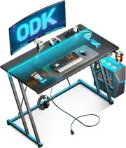 Gaming Desk with LED Lights & Power Outlet, Computer Desk 100 x 50cm for Small