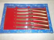Vtg New Unopened MID CENTURY LIFETIME CUTLERY SET OF 6 STEAK KNIVES BAKELITE