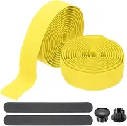 uxcell Bike Handlebar Tape, 2 Rolls 6.6 Feet Bike Grip Tape EVA Foam Cycling Handle Wraps Comfortable Non-Slip Shock Bicycle Wrap with End Plugs for Road Bike, Yellow