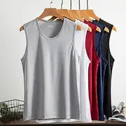 Men's Tank Top Vest Top Undershirt Sleeveless Shirt Sleeveless Crew Neck Summer Solid Color Casual Comfortable Mesh Outdoor Street Daily Black White Navy Blue
