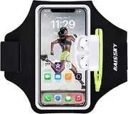 Cell Phone Running Armband with Airpods Zipper Pocket Armband Case Running Phone Holder for iPhone 15/14/13/12/11 Pro Max/iPhone 8/7 /6, Sweatproof Gym Arm Band with Card/Key Bag up to 6.9"