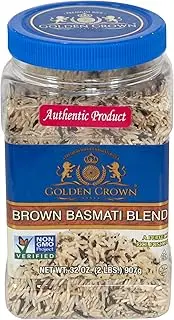 Golden Crown Brown Basmati Blend, Premium Quality Non-GMO Project Verified, Gluten-Free, Kosher-CRC & Vegetarian Rice, Wild & Red Basmati Rice - 32 oz (2LB)