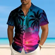 Men's Coconut Tree Gradient Color Tropical Plants Summer Hawaiian Shirt Button Up Shirt Aloha Shirt Short Sleeve Hawaiian Vacation Summer Spring Turndown 3D Pr