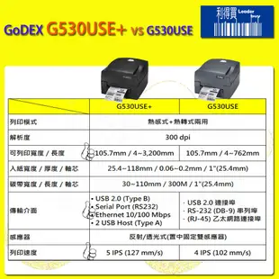 GoDEX G530USE升級版：G530USE+桌上型 條碼機 標籤機 熱感+熱轉(兩用) 300dpi