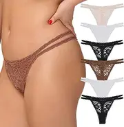 [BLAKE & CO.] 6 Pack Junior’s All Over Lace and Mesh Thong Underwear