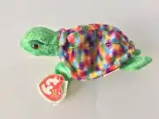 TY ZOOM Beanie Babies 2001 Turtle Soft Plush with Hologram and Stars Name Tags