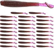 uxcell 2.56" T-Tail Soft Fishing Lures [30-Pack] - Paddle Tail Swim Bait for Bass Trout in Saltwater & Freshwater - Rigged with 2 & 1/0 Hooks - Purple Red & Durable ABS Plastic