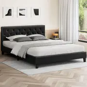 ALFORDSON Bed Frame Double Size Wooden Base Platform Leather Black MADELYN
