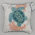 Coastal Collection Nautical Beach Embroidered Sea Turtle Coral Pillow 12x12