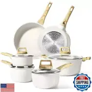 GiPP Pots and Pans Set Non Stick - White Granite Kitchen Cookware Sets, 10 Pc