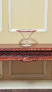Dollhouse Miniature Bowl Pink Cranberry Rimmed Glass 1:12 Scale Hand Blown