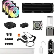 CORSAIR Hydro X Series iCUE Link XH405i Custom Cooling Kit – Hardline Water Cooling Loop – XC7 Elite CPU Water Block – XD5 Elite D5 Pump Res – XR5 360mm Radiator – 3X QX120 RGB Fans – Stealth Gray